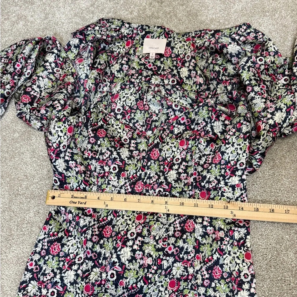 Cinq a Sept - Quin Floral Tie Midi Dress - size 6 - Layered Look, long Sleeve - Picture 4 of 15